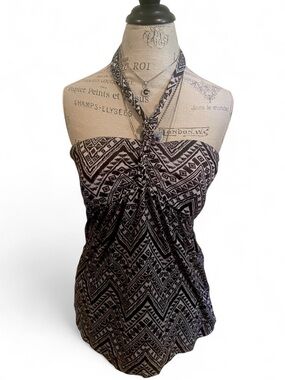 Y2K Whimsigoth Braided Boho Aztec Babydoll Halter top • No Boundries • SIZE - L